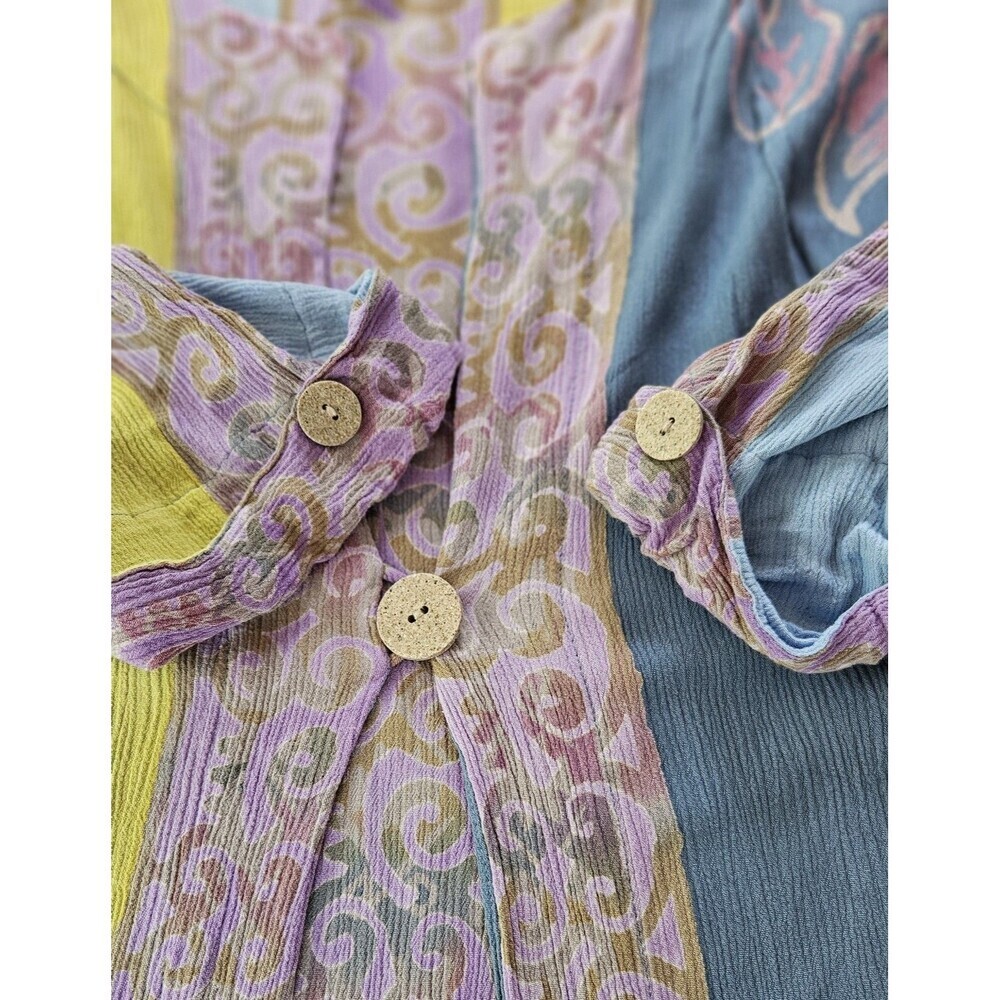 Soft Surroundings Patchwork Gauze Button Up Shirt Blouse Tunic 3/4 Sleeve L - Picture 8 of 11